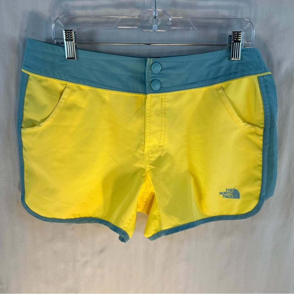 The North Face Water Shorts Yellow & Blue Wicking Front Pockets Back Zip 12👍